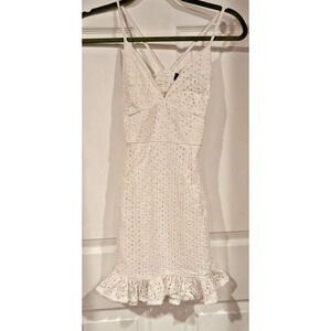 MINKPINK White Eyelet Mini Dress Strappy Backless Ruffle Hem Summer Party‎ XS